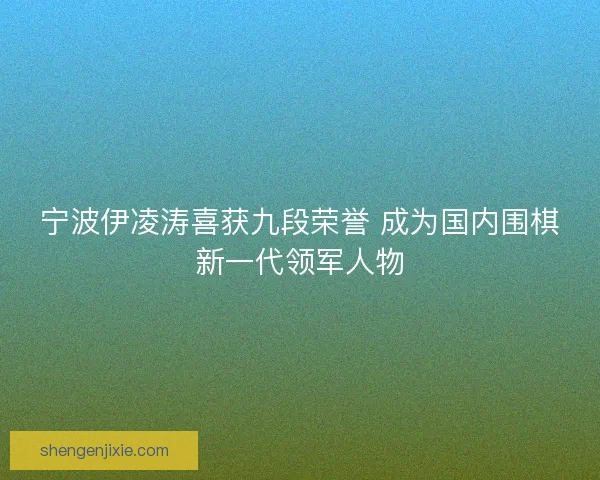宁波伊凌涛喜获九段荣誉 成为国内围棋新一代领军人物 宁波伊凌涛喜获九段荣誉 成为国内围棋新一代领军人物
