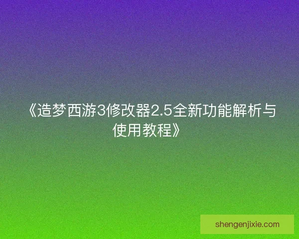 《造梦西游3修改器2.5全新功能解析与使用教程》